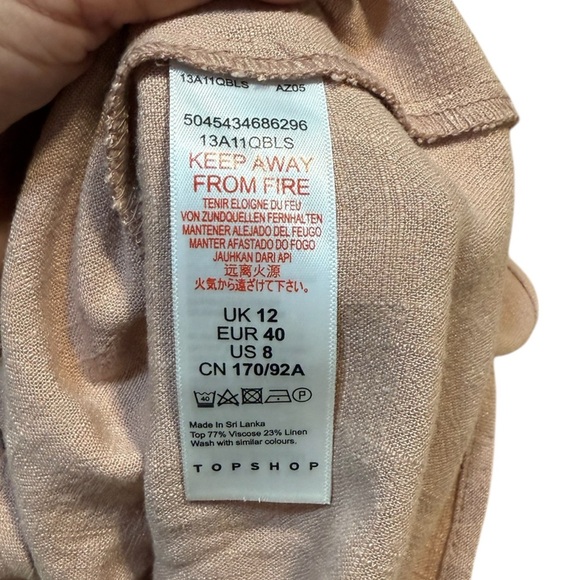 Topshop Blush Pink Button-Down Camisole Tie Front Women’s Size 8 Sleeveless - Picture 7 of 8